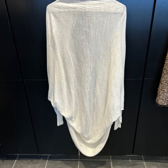 Theory Long Curved Hem Linen Cardigan Sweater Ivory M/L - Picture 4 of 5